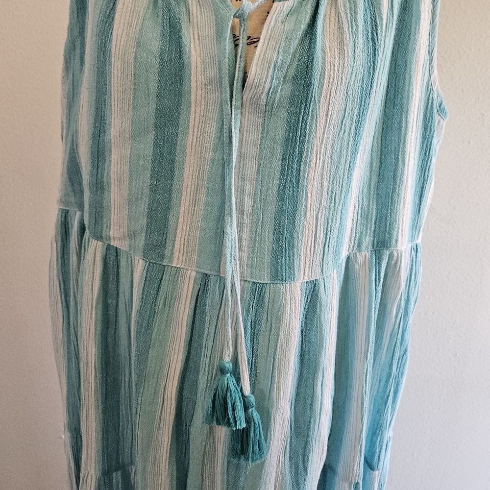 Tuckernuck Maxi Dress Women M Aquamarine Stripe Salty Paloma Caftan Beach Resort - Picture 5 of 11